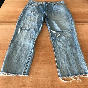 Grlfrnd The Karolina Straight Crop Jeans Women 31 Blue High Rise Distressed